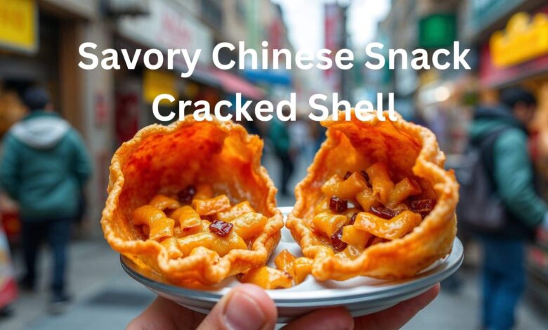 A savory Chinese snack with a cracked crispy shell, revealing a delicious filling inside."